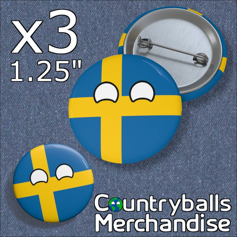 Sweden Pin Badges x3 Pack